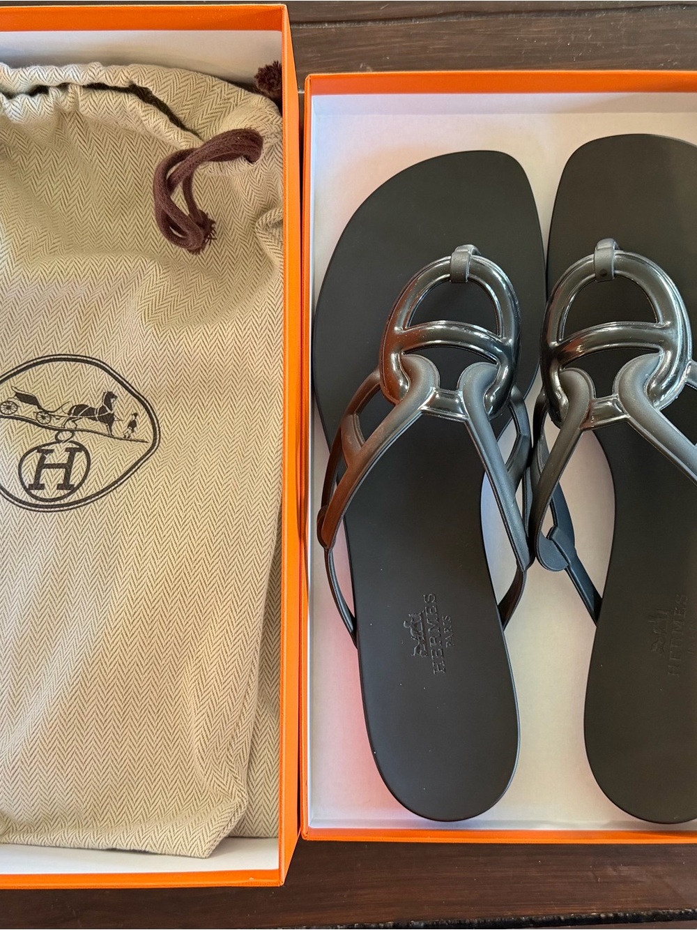 Hermes Black Jelly Oran-Style Women’s Sandals